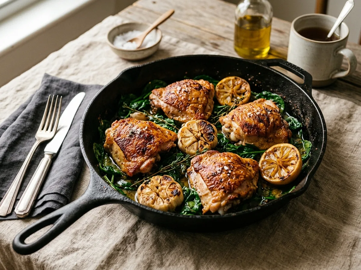 Crispy Cast-Iron Garlic Herb Chicken Thighs