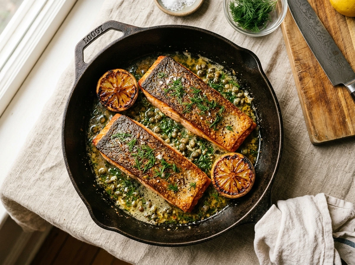 Pan-Seared Salmon Crispy Capers Lemon Butter